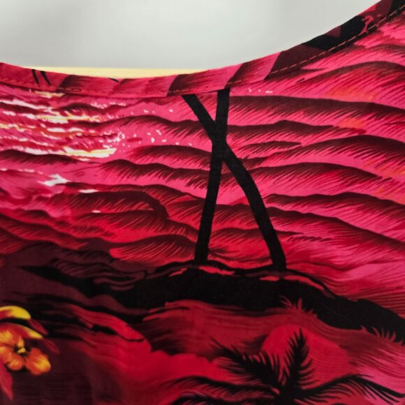 Vintage Palmwave Hawaii Pink Red 100% Rayon Beaded Tie Aloha Dress Size Small - Picture 7 of 12